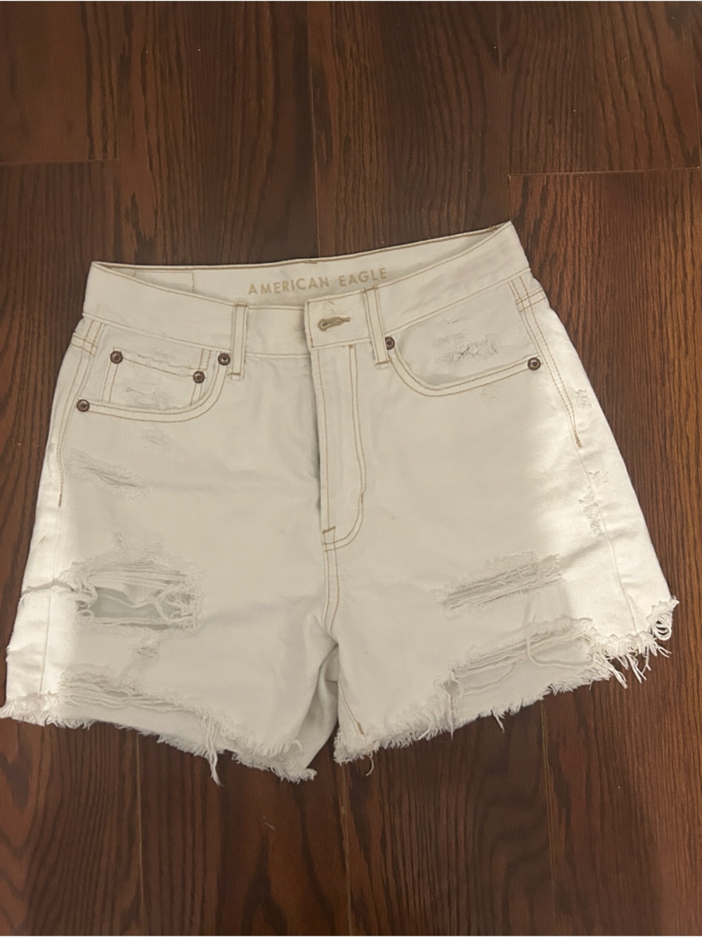 American Eagle Outfitters White Distressed Frayed Hem Jean Shorts
